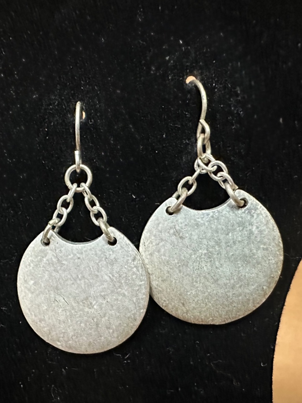 Round Matte Silver-tone Drop Earrings